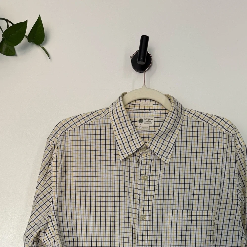 J. Crew Men's Plaid Shirt - Cream and Blue